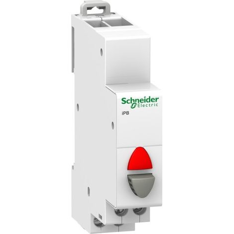 Schneider A9E18039 Acti9, iPB illuminated pushbutton switch, 1 NC, gray + red indicator light, 12–48 VAC/VDC