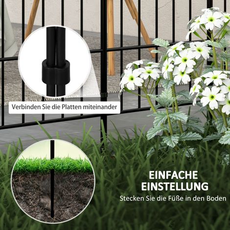Clôture jardin métal malléable 8 panneaux séparateur pièce 264x61 cm noir