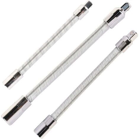 Lot de 3 rallonges flexibles en acier inoxydable – Longueur 1/4' 150mm, 3/8' 200mm, 1/2' 250mm – Pour espaces restreints et transmission de couple (1/5)