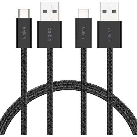Pack de 2 Câbles USB-A vers USB-C avec gaine tressée (1,5 m, 15 W, doux au toucher, souple, recharge rapide, pour iPhone 17 et iPhone 16, Galaxy S25, Pixel 10, iPad Pro, etc., noir) (1/5)