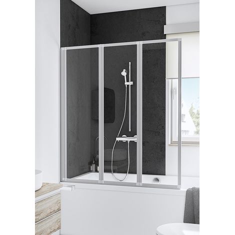 Pare-baignoire pliant, 127 x 140 cm, 3 volets, profilé blanc, Golf, Schulte, verre synthétique