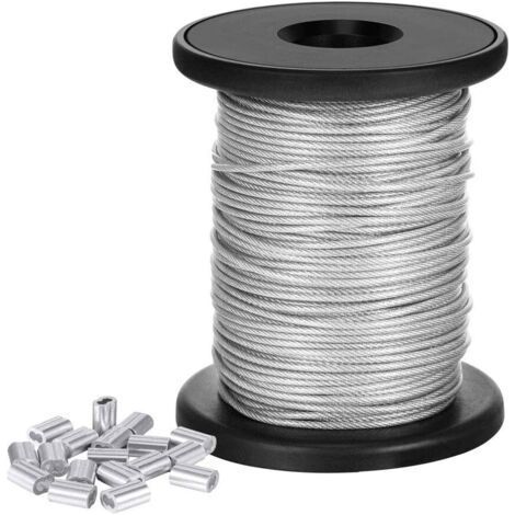 BUNTHAUS Fil Suspendu de Cadre, Fil de Suspension pour Cadre de 1mm x50m avec 20Pcs Manchons à Sertir pour suspendre des miroirs,des décorations murales