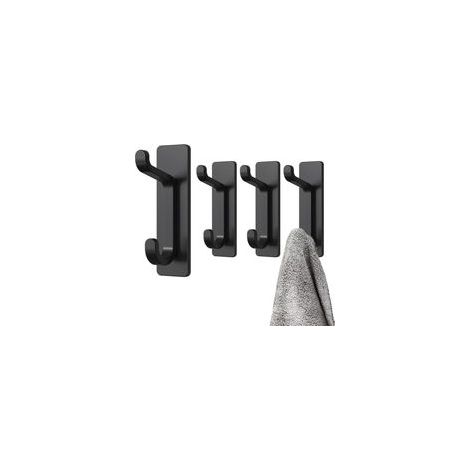 FLITI Black Adhesive Wall Hooks for Bathroom Towels, Kitchen Towels, No Drilling Required, Waterproof, Rustproof, Metal, 4 Pieces (1/5)