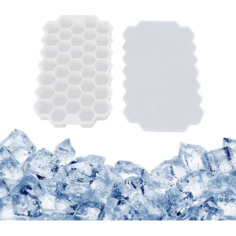Moule à Glaçons Silicone Flexible avec 37 Cases Hexagonales et Couverture Blanche, Dimensions 20.5x12x2.5cm (1/5)