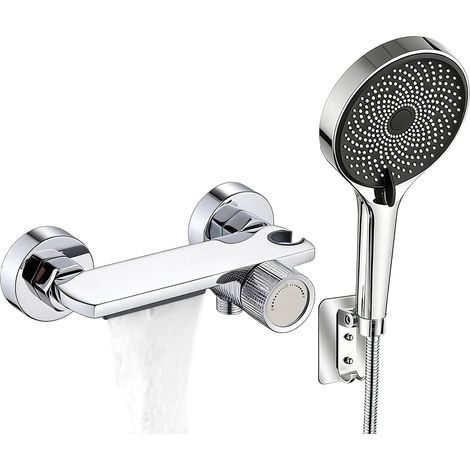 Waterfall Bath Tap with Hand Shower, Bath Faucets with Shower, Brass Shower Fitting, Bath with Hose and Wall Mount, 5 Functions Mixer Tap Shower for Bathroom (1/5)