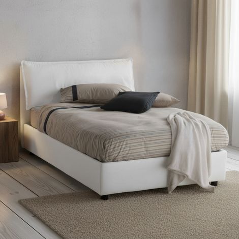 Talamo Italia Quadratisches und halbes Bett Claudia, Containerbett mit Stoffbespannung, 100% Made in Italy, Frontöffnung, passend für Matratze 120x200 cm, Weiß (1/5)