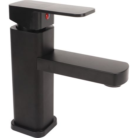 Robinet de salle de bain monotrou en acier inoxydable moderne réglable pour lavabo eau chaude/eau froide, accessoires de salle de bain, noir (1/5)