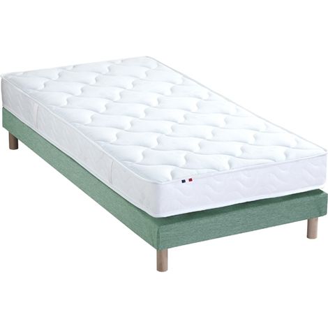 Ensemble matelas mousse ferme réversible ALTO et sommier confort français 90 x 190 cm Sommier Vert celadon (1/5)
