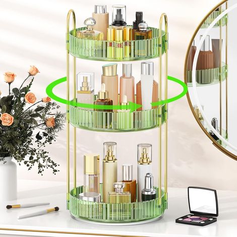 360° Rotating Makeup Organizer for Dressing Table, 3-Tier Adjustable Perfume Organizer for Dresser, Multifunctional Organizer for Cosmetics and Skincare for Bedroom