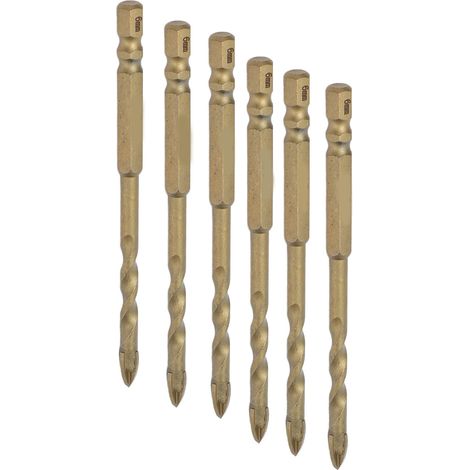 Lot de 10 forets carbure en croix, embout hexagonal 1/4in, pour carrelage marbre verre, teinte cuivre, diamètre 6mm. (1/5)