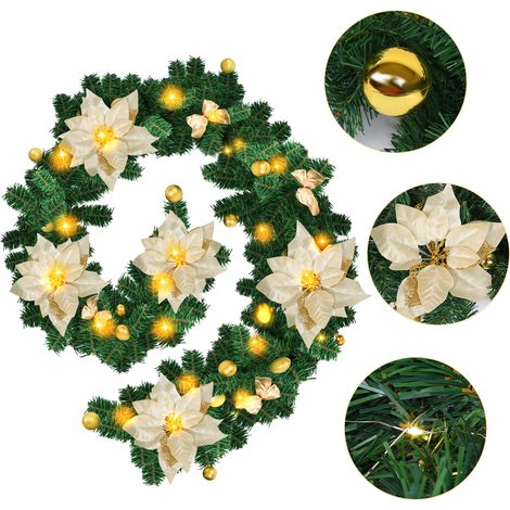 TolleTour LED Weihnachtsgirlande 2,7 m, 50 LED warmweiß, Batteriebox, goldene Weihnachtsdeko (1/5)