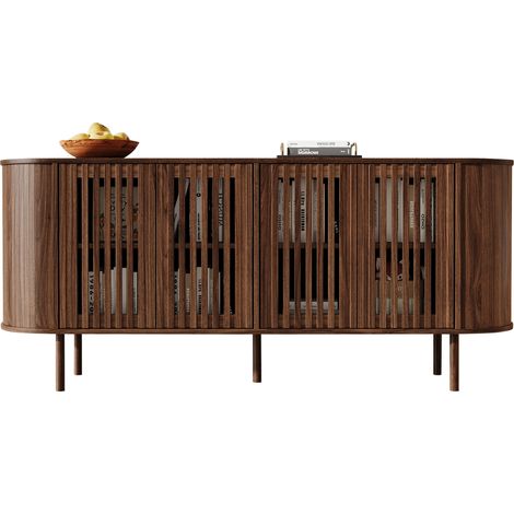 Sideboard mit 4 Perforierten Schiebetüren und Verstellbaren Einlegeböden, MDF Walnuss, 160 x 40 x 70 cm (1/5)