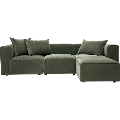 Canapé d'angle modulable 4 places en tissu effet velours vert kaki KERRY (1/5)