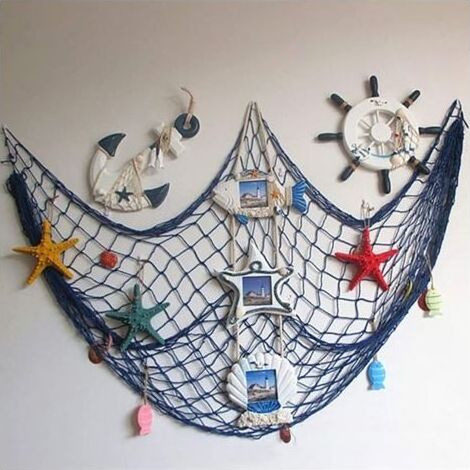 Filet de pêche décoratif, style plage et bord de mer, décoration murale avec coquillages, décoration de porte de style méditerranéen, autocollants de style nautique (1/4)