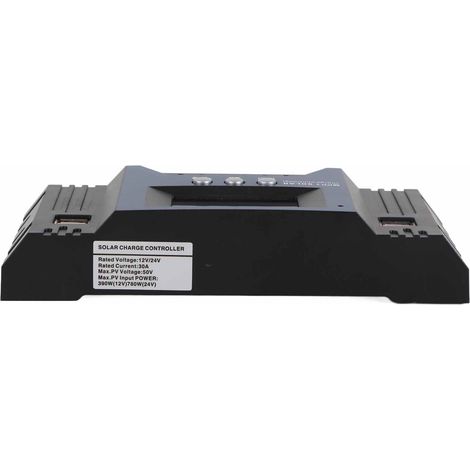 Régulateur de charge solaire 12 V/24 V avec 4 ports USB, 5 V, 2,5 A, paramètres réglables et écran LCD, pour la maison, le camping-car et le bateau (30 A). (1/5)