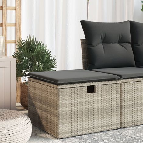 vidaXL Garden Stool with Cushion Light Grey 55x55x37 cm Poly Rattan