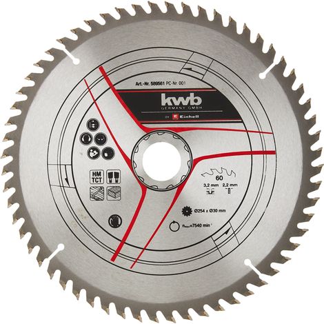 Einhell 49589561 Lama per Sega Circolare HM Ø 254 mm foro 30 mm 60 denti larghezza taglio 3,2 mm per Troncatrici e Seghe da Banco (1/4)