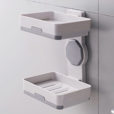 MINKUROW Portasapone A Doppio Strato, Portasapone Portasapone Con Scarico Portasapone Multifunzione Portasapone Da Appendere A Parete Per Doccia, Vasca E Lavello Della Cucina Bianco (1/4)