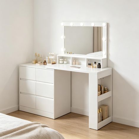 Coiffeuse moderne, table de toilette, coiffeuse avec miroir rectangulaire à LED (coiffeuse uniquement)