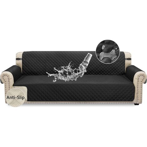 Funda grande impermeable y antideslizante para sofá, con correas elásticas, lavable, para niños, mascotas, perros, gatos, universal (4 plazas, negra). (1/5)