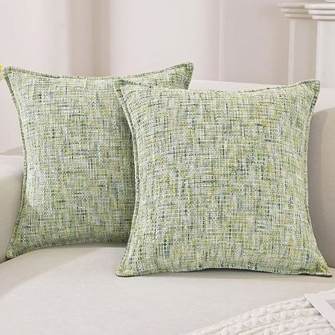 2 housses de coussin chenille, 40x40 cm, vert tendre, motif géométrique subtil, housse coussin canapé intérieur
