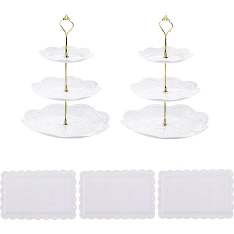 Plateau à trois étages pour collations, plateau à fruits, présentoir à desserts pour le thé de l'après-midi, table à desserts, présentoir à gâteaux, table de présentation de gâteaux. (1/5)