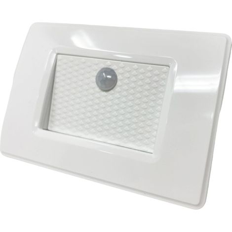 Faretto segnapassi con placca bianca da muro con sensore di movimento pir 1,3 watt per cassetta 503 luce fredda 6500k (1/5)