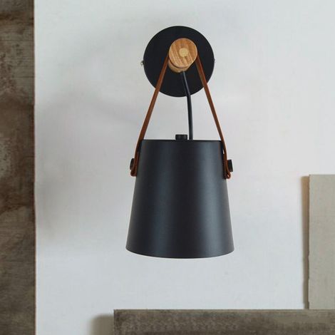 Applique murale LED d'intérieur 110-240 V en bois, noire, pour chambre, salon ou couloir. (1/5)
