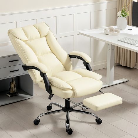 Chaise bureau repose Beige pieds inclinable dossier rembourrage épais cuir synthétique