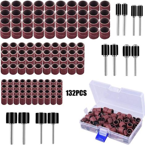 132 Pieces Sanding Drum with Free Box, Including 120 Pieces Sanding Bands and 12 Pieces Drum Mandrel for Rotary Tools (1/5)