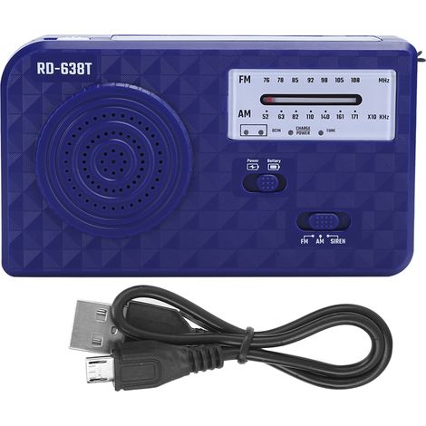 ABS RD638 Solar-Notfallradio mit Handkurbel, FM/AM-Empfang, Multifunktion, Blau (1/5)