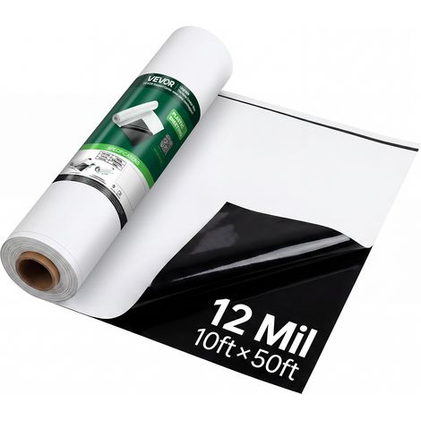 VEVOR Rollo de Láminas de Plástico de Polietileno 3,05 x 15,24 m de Jardín, Malla Antihierbas de Espesor de 0,3 mm, Control de Malas Hierbas, Barrera de Vapor, Cubierta para Invernadero, Blanco Negro (1/5)