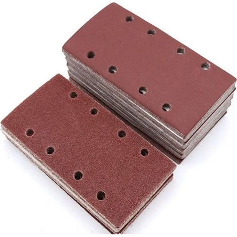 120pcs feuilles abrasives rectangulaires, papier de verre pour ponceuse 93x185mm 8 trous tampons de ponçage à crochet et boucle, grains assortis 40/60/80/120/180/240 (1/5)