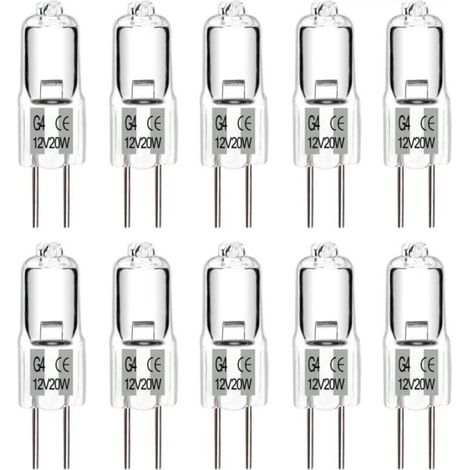 G4 20W 12V halogen bulbs, clear capsule, 2-pin base, warm white, dimmable, pack of 10 (1/5)