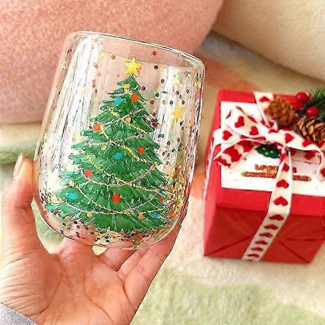tasse à double paroi, tasse à café, tasse à eau, tasse à vœux, tasse en verre à double paroi, tasse de Noël, tasse à thé (1/5)