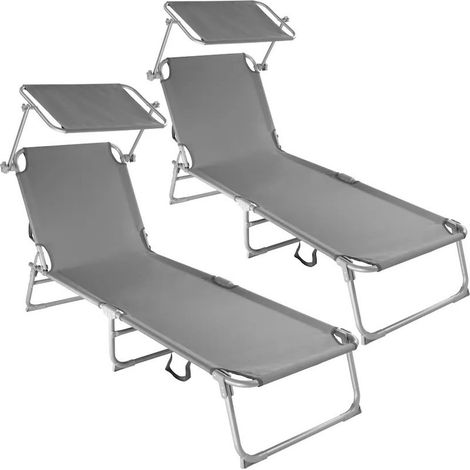 2 Transats acier gris pour un confort et une détente ultimes près de la piscine ou dans le jardin (1/5)
