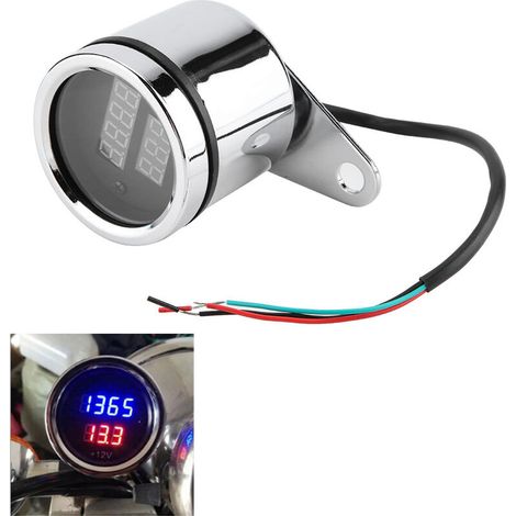 2 en 1 moto LED voltmètre numérique tachymètre jauge métal compteur kilométrique compteur de vitesse (1/5)