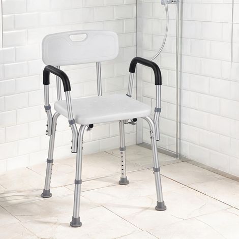 Chaise de Douche Pliable à Hauteur Réglable 6 Positions Blanc (1/5)