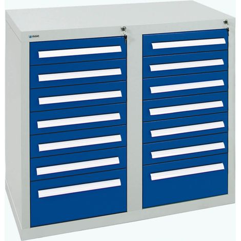 Stumpf Schubladenschrank Serie T-100/35-2, 14 Schubladen enzianblau (12x100, 2x200mm) (1/3)