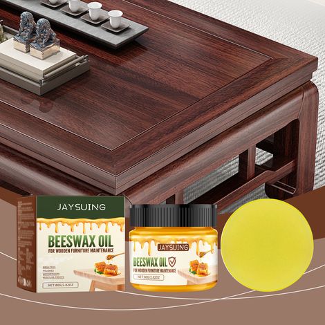 Holzmöbelpflege: Bienenwachsöl für langanhaltende Feuchtigkeit und warmen Glanz – Natürliches Bienenwachs-Holzöl – 80 g + Schwamm -- BIEMMEDUE (1/5)