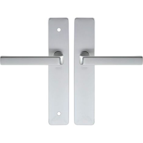 Set de Poignée de Porte sur Plaque - Version Bec de Cane pour Porte de Cuisine et Salon - Entraxe 195 mm - Matériau Aluminium Résistant - Finition Argent (1/5)