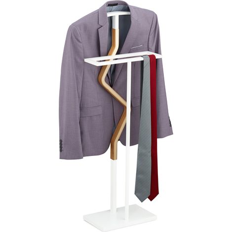 Relaxdays Servomuto, per Abiti & Pantaloni, Mix Metallo & Legno, Camera, Omino Attaccapanni 107x48x20cm, Bianco/Naturale