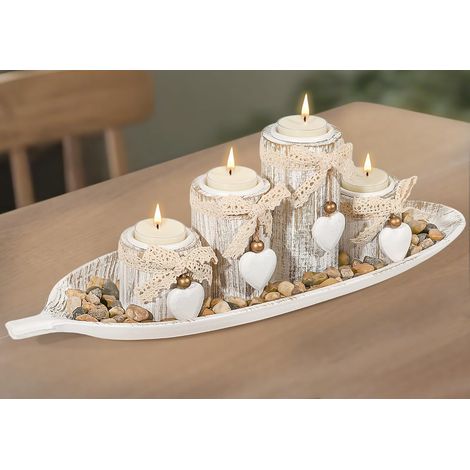 Porte-bougies en bois avec plateau : lot de 4 porte-bougies chauffe-plat pour centre de table de salle à manger, ornements pour salon salle de bain, cadeaux de pendaison de crémaillère (1/5)