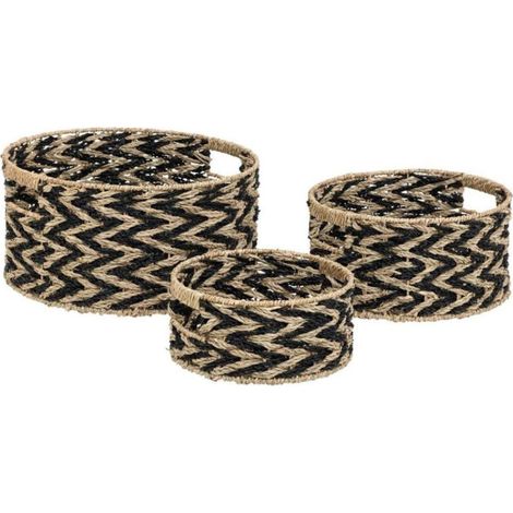 Lot de 3 Paniers en Roseau "Angie" 38cm Noir & Naturel (1/5)
