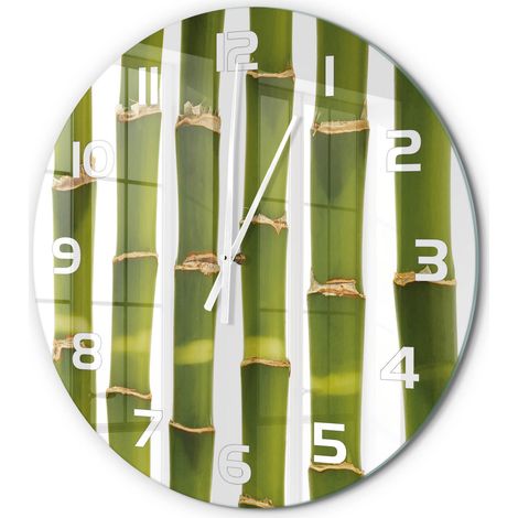Horloge Murale Ronde Décoration Cuisine en Verre Trempé Silencieuse Moderne Bambou fi 60 cm (1/5)
