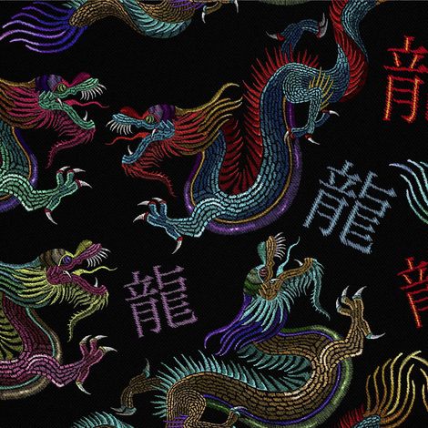 Telas decorativas para exteriores Oxford - motivo de dragones chinos clásicos (1/5)