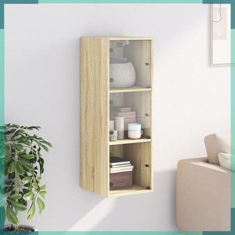 836485 Armoire murale avec portes en verre chêne sonoma 35x37x100 cm (1/5)