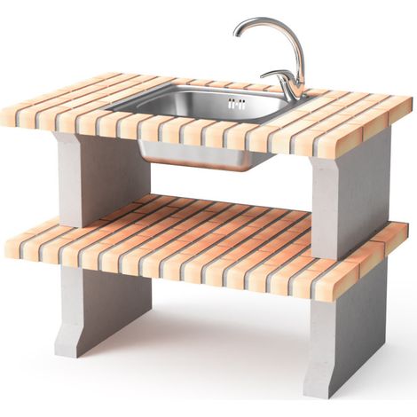 Module barbecue en briques teintées Madeira 101 x 70 x 80 cm  Base barbecue extérieure avec évier et robinet (1/5)