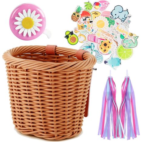 Panier vélo enfant fille, panier avant en osier tressé pour cruiser, accessoires vélo avec guidon, grelot et franges, pour garçons et filles, vélo 16 pouces, cyclisme enfants 3-13 ans (1/4)