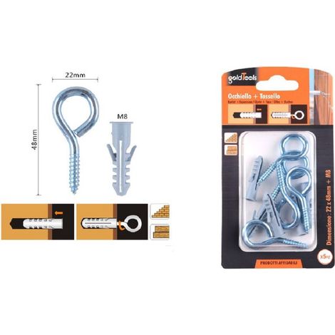 Kaela - Set 5pz Vite A Occhiello Chiuso 22x48mm + Tasselli Con Alette Tassello M8 90725 - (1/2)